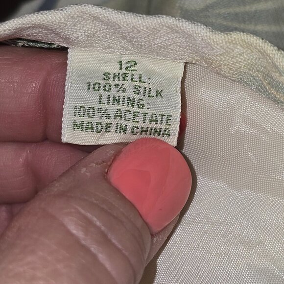 TOMMY BAHAMA PALM TREE PRINT SKIRT 100% SILK, LINED CREAM GREEN WOMENS SIZE 12 - Picture 2 of 6